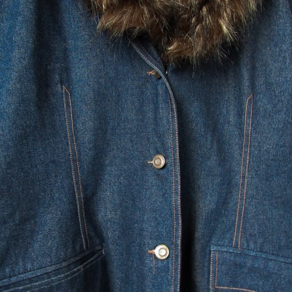VINTAGE 70S Denim Jacket with Faux Fur Collar Dark Blue Wash Size Large - Picture 5 of 12